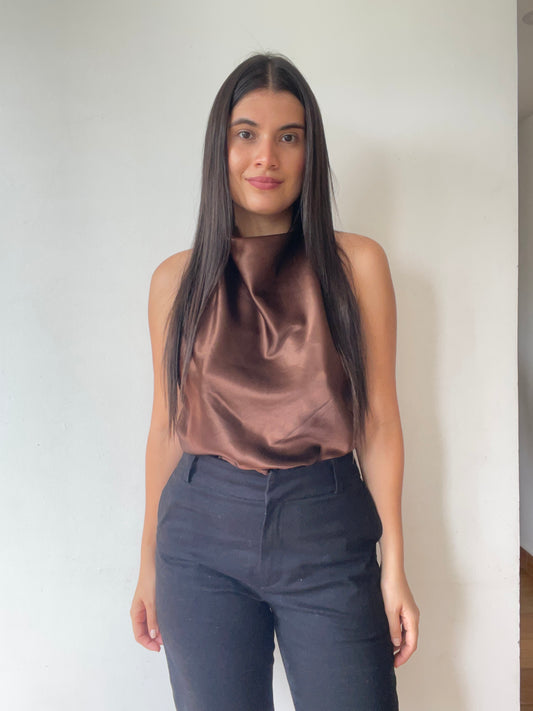 Top Moka Halter Satinado